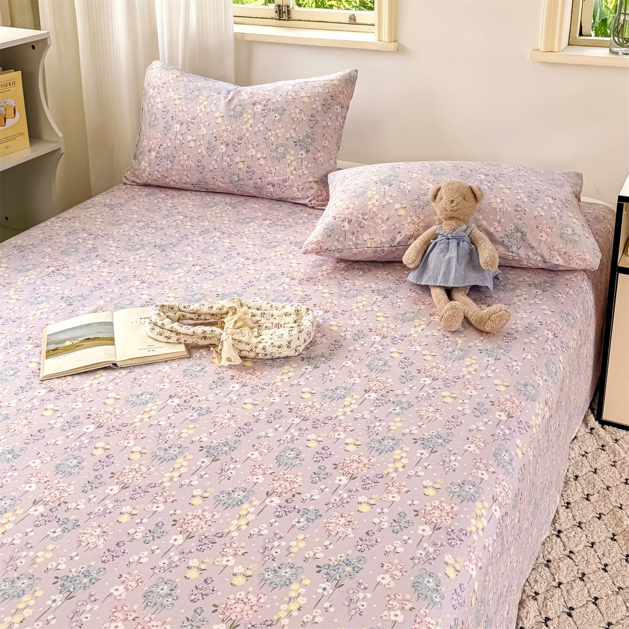 91家纺网 家纺一手货源 找家纺 多品家纺 2025新款超柔云感双层纱单床单 床单单件 梦境紫