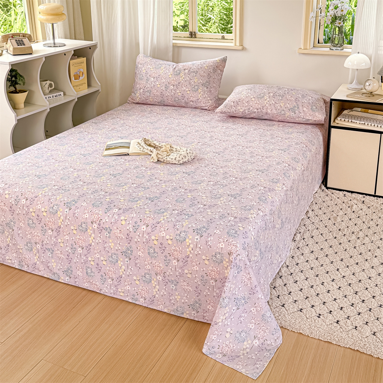 91家纺网 家纺一手货源 找家纺 多品家纺 2025新款超柔云感双层纱单床单 床单单件 梦境紫