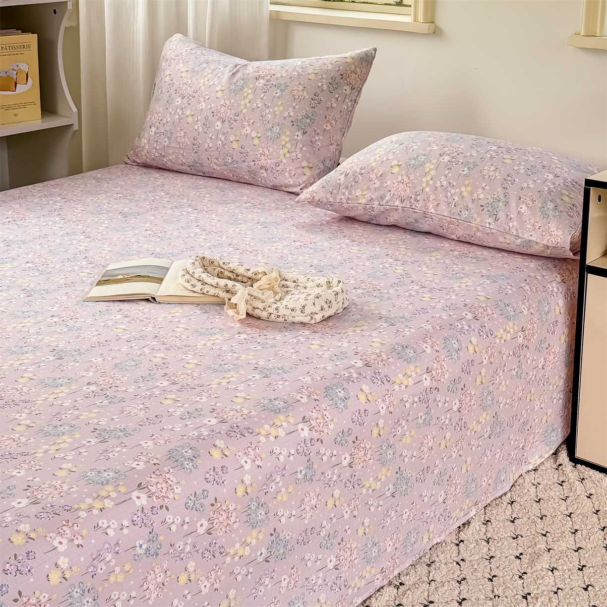 91家纺网 家纺一手货源 找家纺 多品家纺 2025新款超柔云感双层纱单床单 床单单件 梦境紫