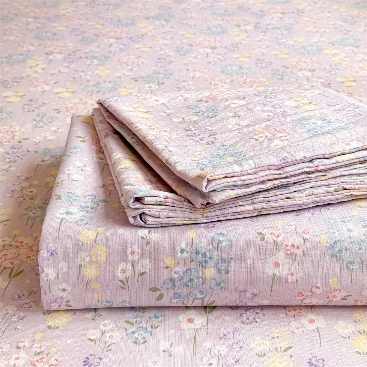 91家纺网 家纺一手货源 找家纺 多品家纺 2025新款超柔云感双层纱单床单 床单单件 梦境紫