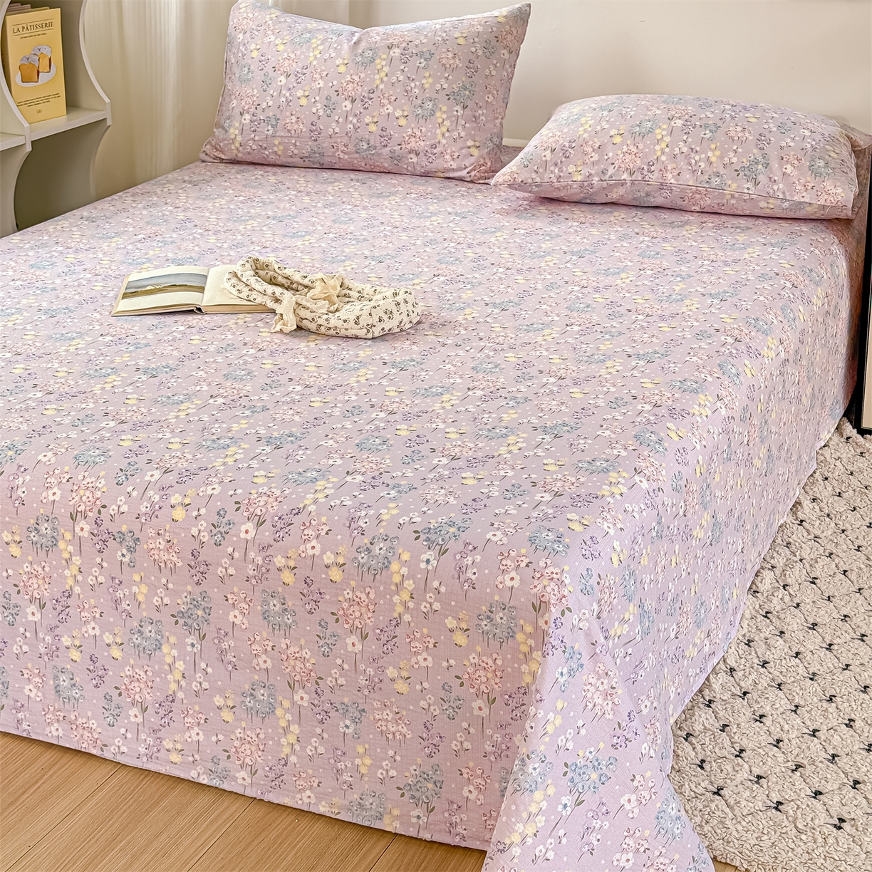 91家纺网 家纺一手货源 找家纺 多品家纺 2025新款超柔云感双层纱单床单 床单单件 梦境紫