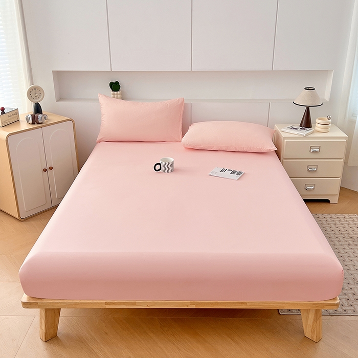 91家纺网 家纺一手货源 找家纺 优佳优品 2025新款亲肤水洗棉纯色单品床笠 胭脂粉