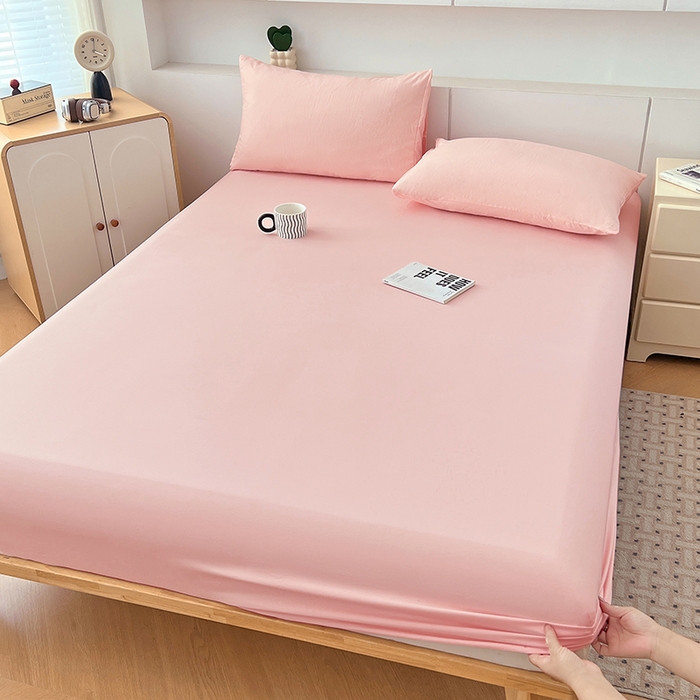 91家纺网 家纺一手货源 找家纺 优佳优品 2025新款亲肤水洗棉纯色单品床笠 胭脂粉