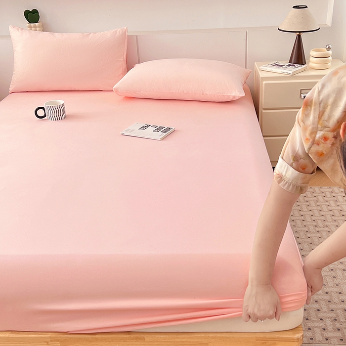 91家纺网 家纺一手货源 找家纺 优佳优品 2025新款亲肤水洗棉纯色单品床笠 胭脂粉