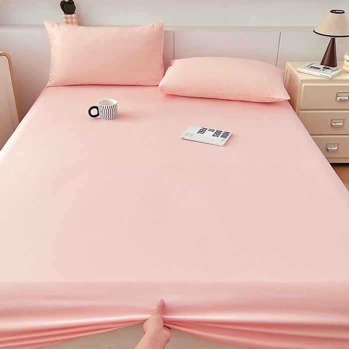 91家纺网 家纺一手货源 找家纺 优佳优品 2025新款亲肤水洗棉纯色单品床笠 胭脂粉