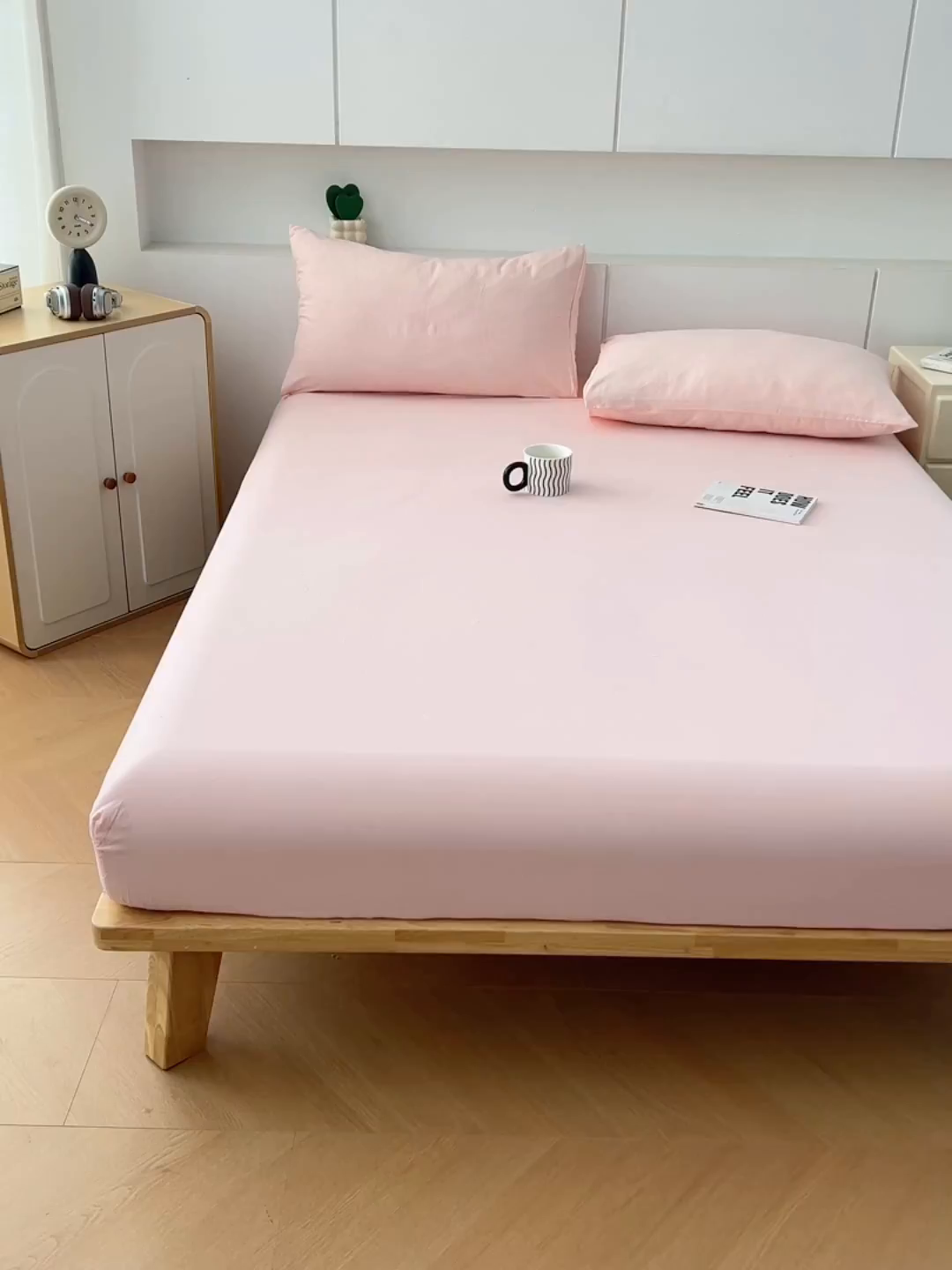 91家纺网 家纺一手货源 找家纺 优佳优品 2025新款亲肤水洗棉纯色单品床笠 胭脂粉