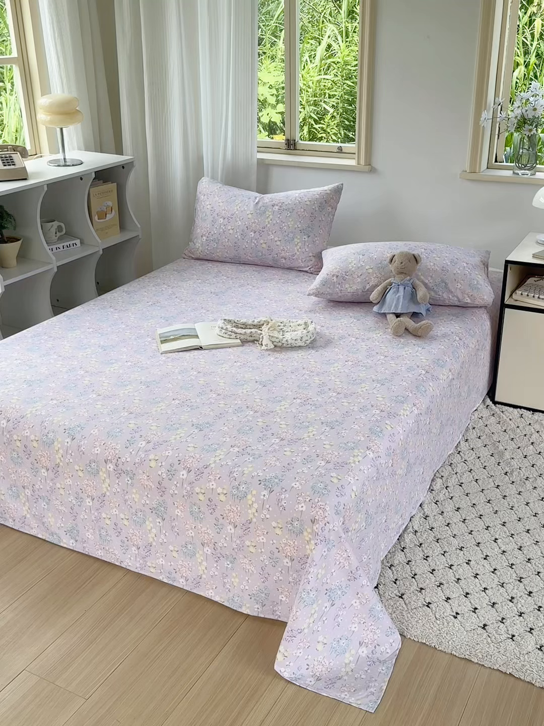 91家纺网 家纺一手货源 找家纺 多品家纺 2025新款超柔云感双层纱单床单 床单单件 梦境紫