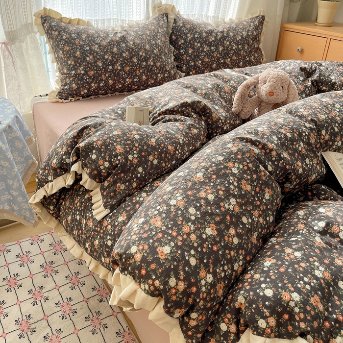 繁花家居 2025新款学生季韩式云感针织棉大花边木耳边四件套 梦华录