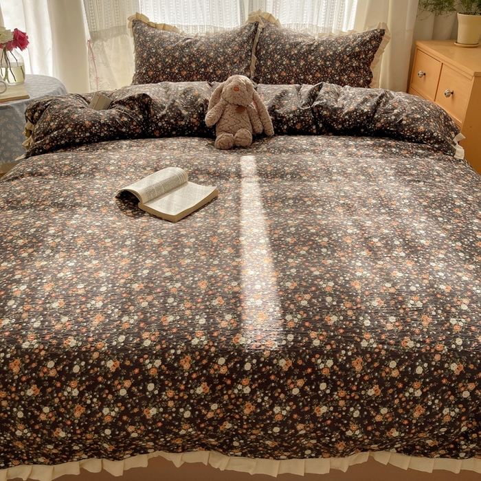 91家纺网 家纺一手货源 找家纺 繁花家居 2025新款学生季韩式云感针织棉大花边木耳边四件套 梦华录