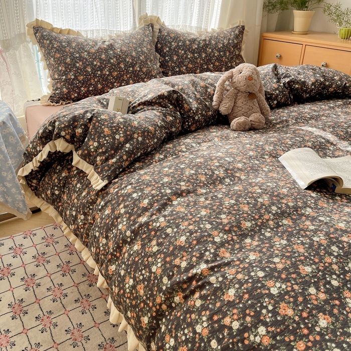 91家纺网 家纺一手货源 找家纺 繁花家居 2025新款学生季韩式云感针织棉大花边木耳边四件套 梦华录