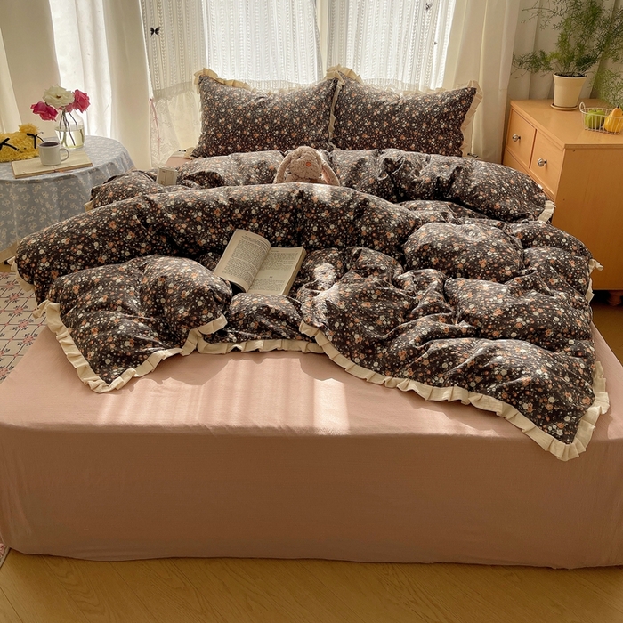 91家纺网 家纺一手货源 找家纺 繁花家居 2025新款学生季韩式云感针织棉大花边木耳边四件套 梦华录