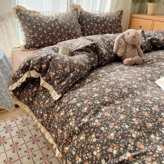 91家纺网 家纺一手货源 找家纺 繁花家居 2025新款学生季韩式云感针织棉大花边木耳边四件套 梦华录