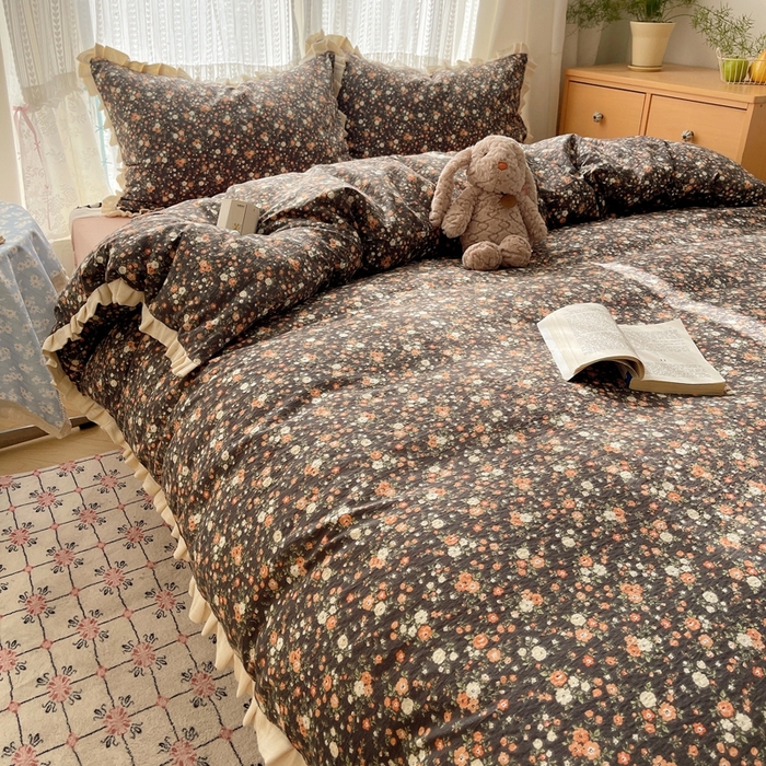 91家纺网 家纺一手货源 找家纺 繁花家居 2025新款学生季韩式云感针织棉大花边木耳边四件套 梦华录