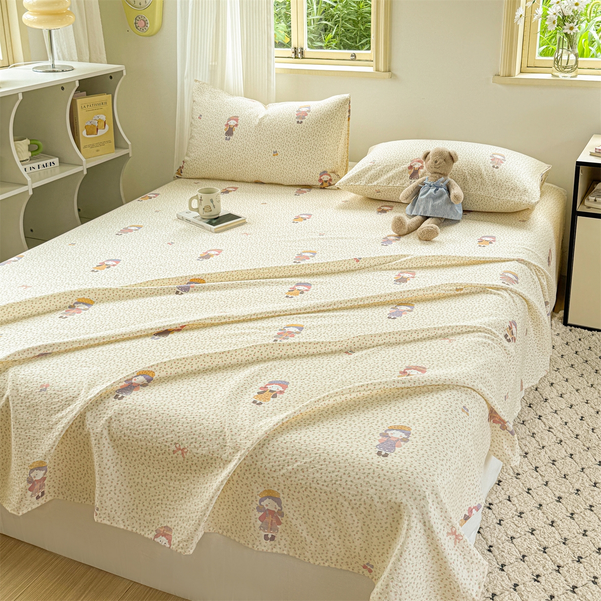 91家纺网 家纺一手货源 找家纺 多品家纺 2025新款超柔云感双层纱单床单 床单单件 米塔丫丫