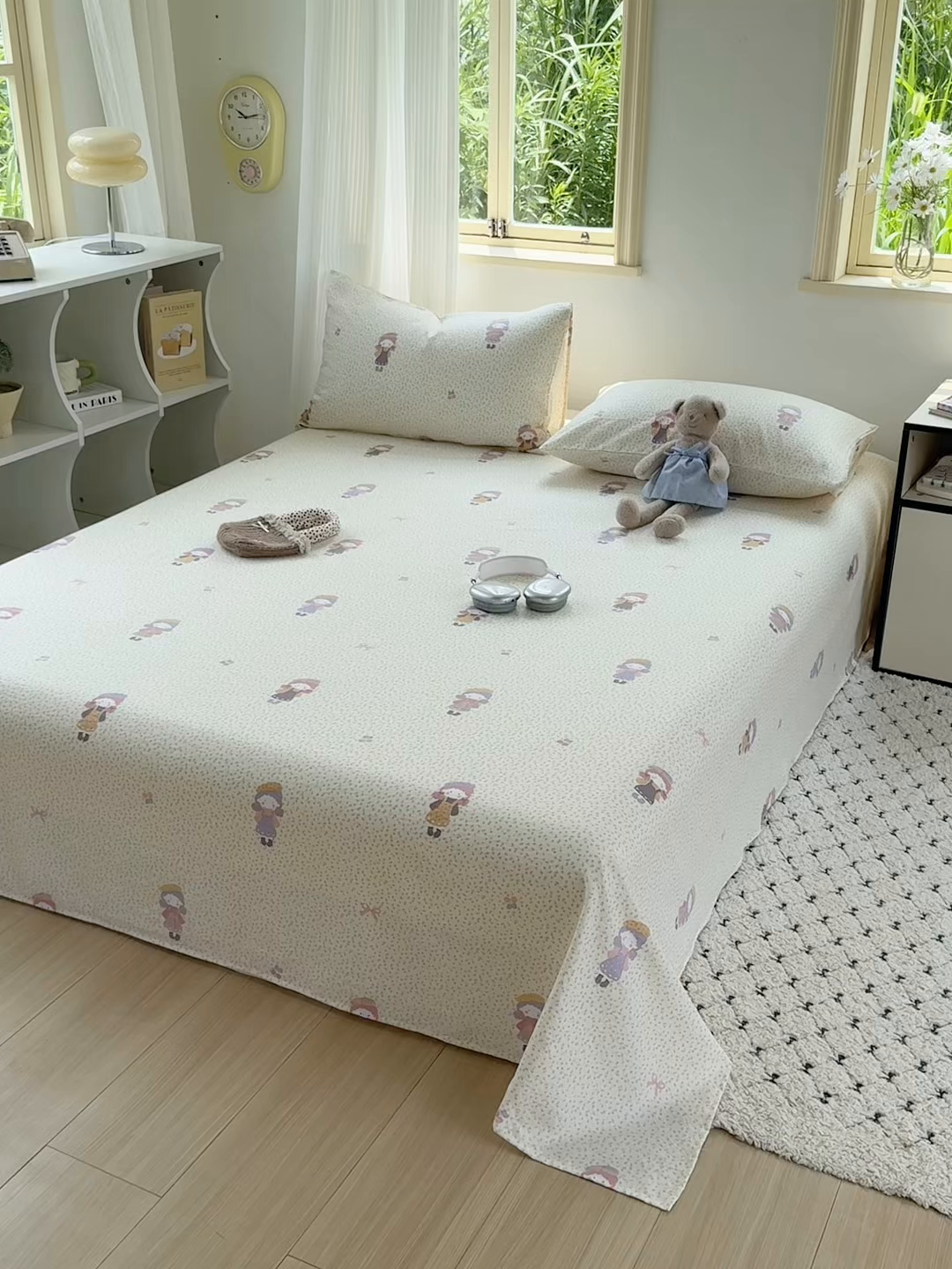 91家纺网 家纺一手货源 找家纺 多品家纺 2025新款超柔云感双层纱单床单 床单单件 米塔丫丫