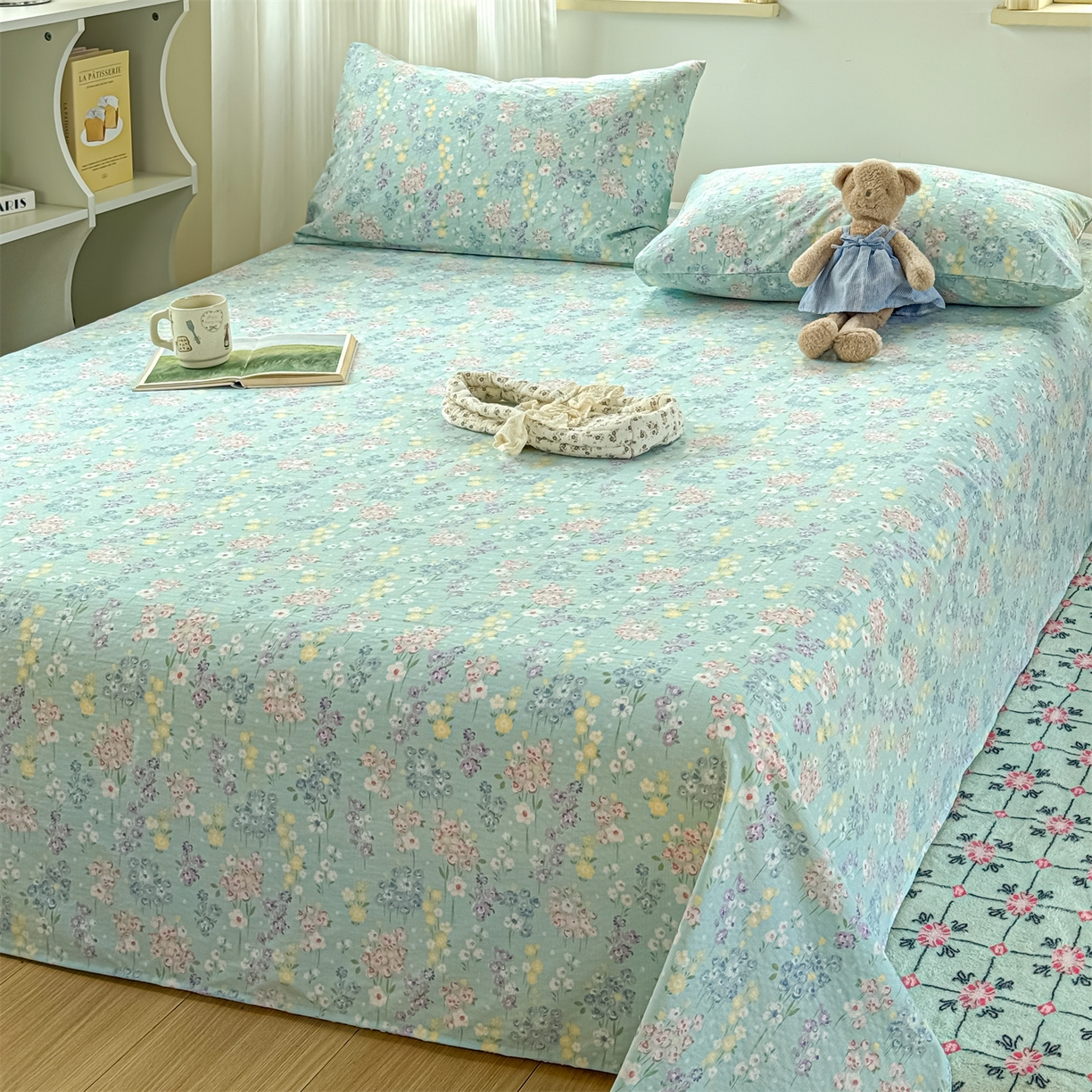 91家纺网 家纺一手货源 找家纺 多品家纺 2025新款超柔云感双层纱单床单 床单单件 清荷