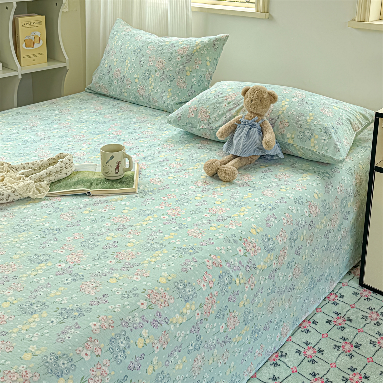 91家纺网 家纺一手货源 找家纺 多品家纺 2025新款超柔云感双层纱单床单 床单单件 清荷