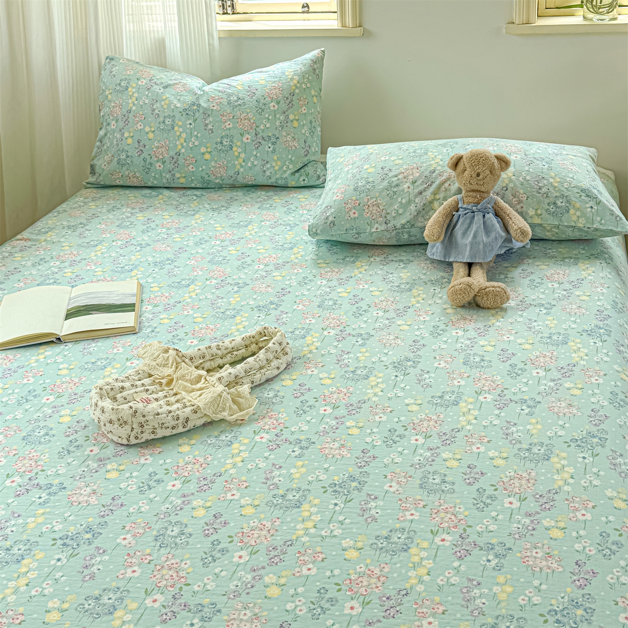 91家纺网 家纺一手货源 找家纺 多品家纺 2025新款超柔云感双层纱单床单 床单单件 清荷