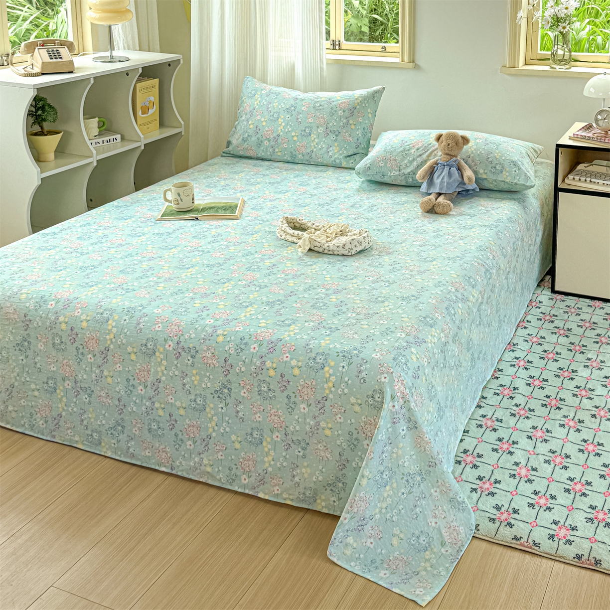 91家纺网 家纺一手货源 找家纺 多品家纺 2025新款超柔云感双层纱单床单 床单单件 清荷