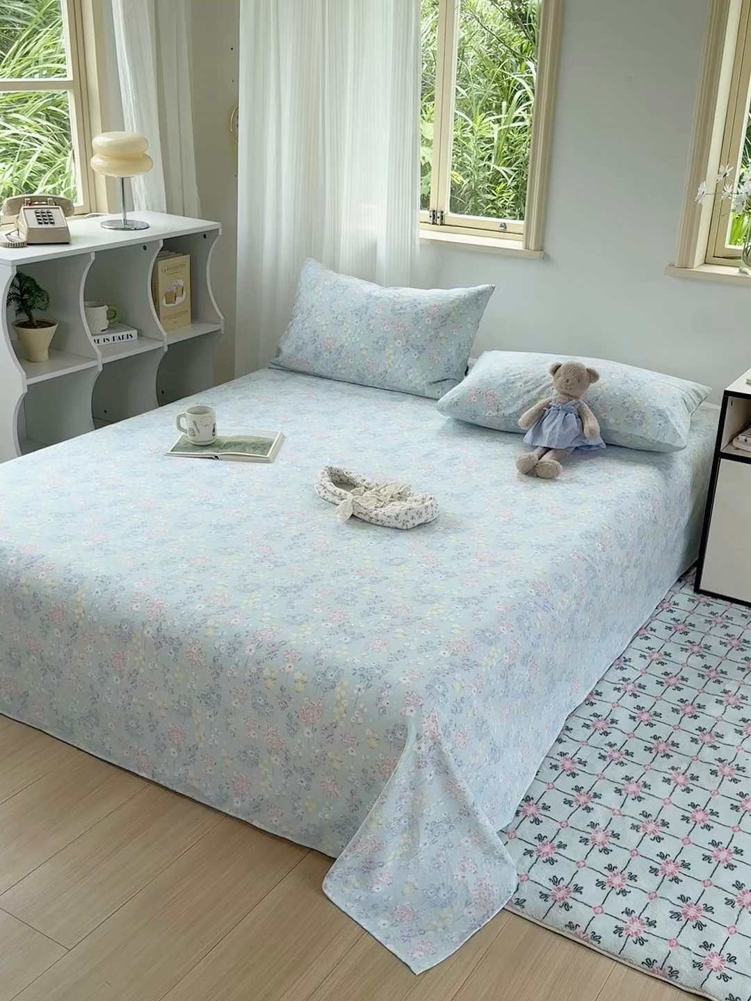 91家纺网 家纺一手货源 找家纺 多品家纺 2025新款超柔云感双层纱单床单 床单单件 清荷