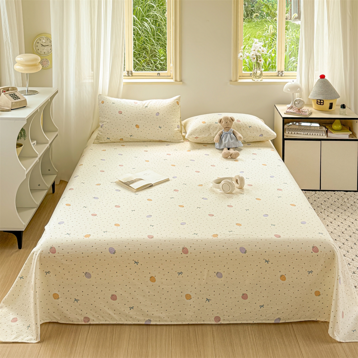 多品家纺 2025新款超柔云感双层纱单床单 床单单件 五彩草莓