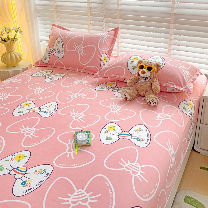 91家纺网 家纺一手货源 找家纺 文黛家居 2025新款时尚印花亲肤床笠单床笠 蝴蝶结