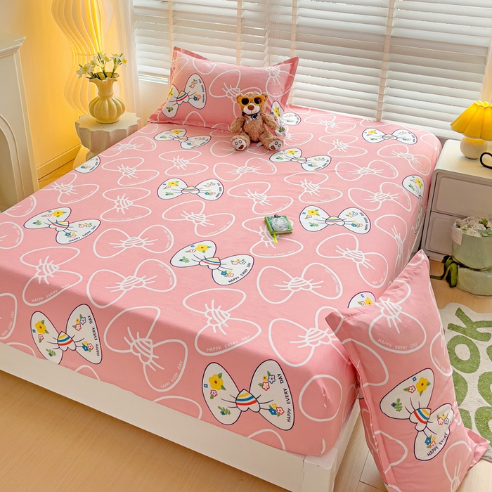 91家纺网 家纺一手货源 找家纺 文黛家居 2025新款时尚印花亲肤床笠单床笠 蝴蝶结