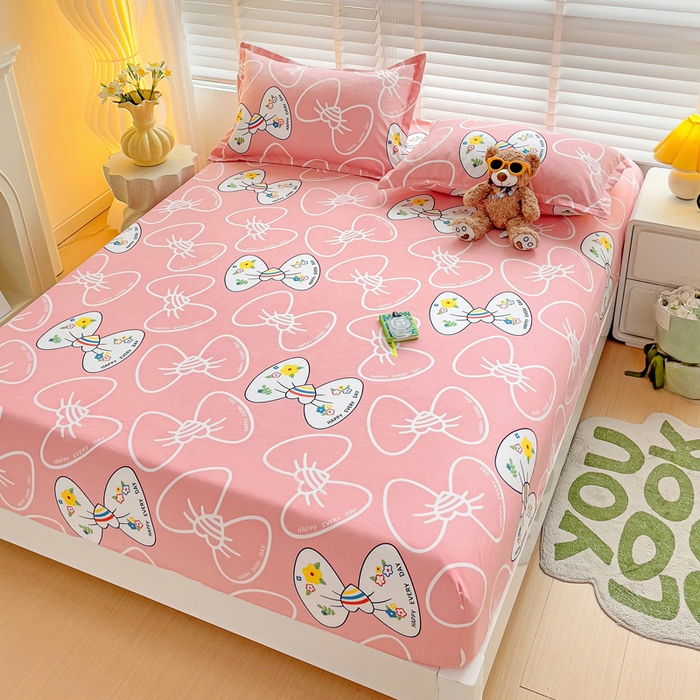 91家纺网 家纺一手货源 找家纺 文黛家居 2025新款时尚印花亲肤床笠单床笠 蝴蝶结