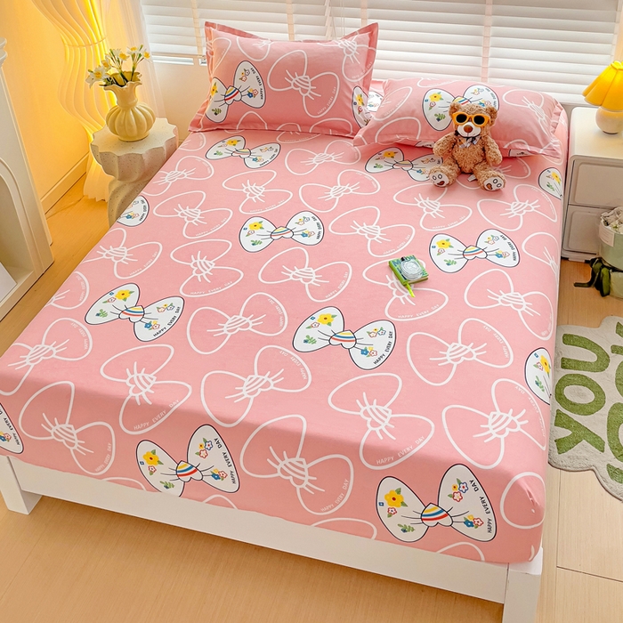 91家纺网 家纺一手货源 找家纺 文黛家居 2025新款时尚印花亲肤床笠单床笠 蝴蝶结