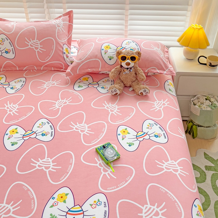 91家纺网 家纺一手货源 找家纺 文黛家居 2025新款时尚印花亲肤床笠单床笠 蝴蝶结