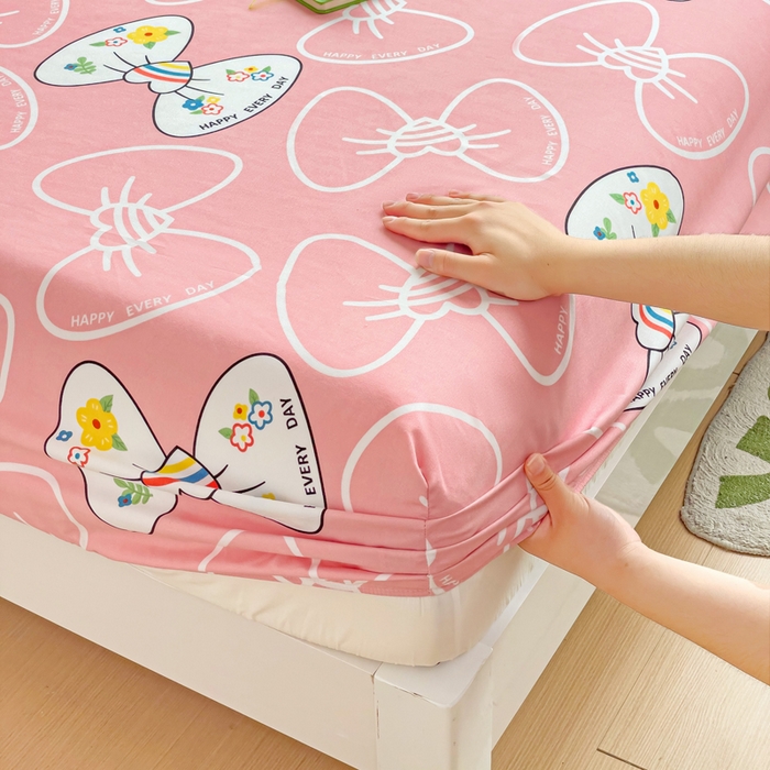 91家纺网 家纺一手货源 找家纺 文黛家居 2025新款时尚印花亲肤床笠单床笠 蝴蝶结