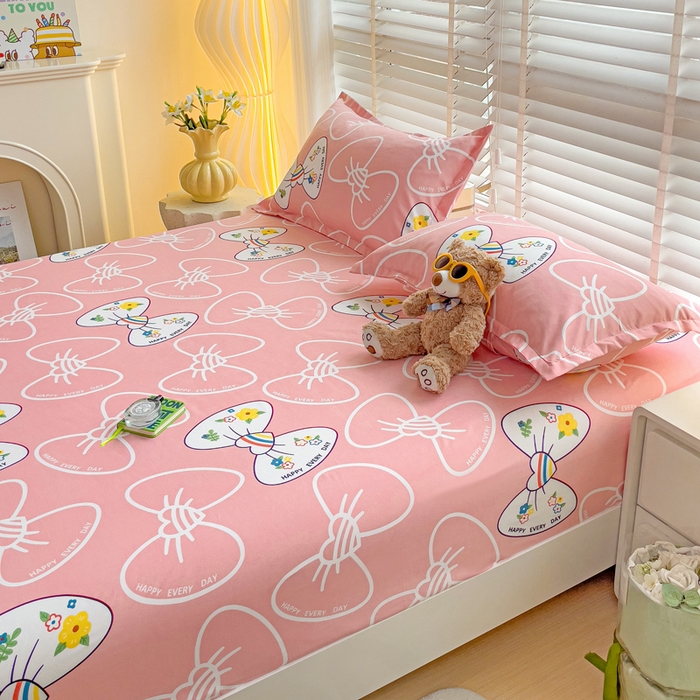 91家纺网 家纺一手货源 找家纺 文黛家居 2025新款时尚印花亲肤床笠单床笠 蝴蝶结