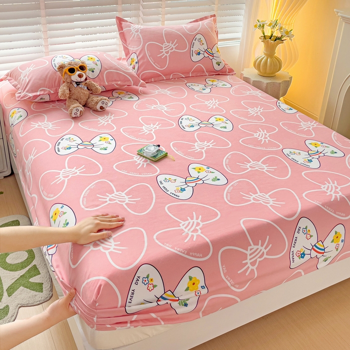 91家纺网 家纺一手货源 找家纺 文黛家居 2025新款时尚印花亲肤床笠单床笠 蝴蝶结