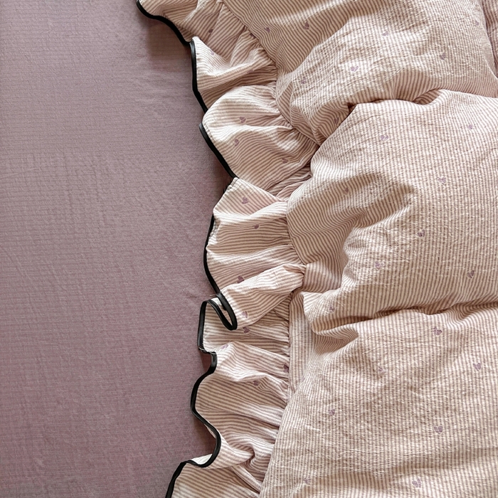 91家纺网 家纺一手货源 找家纺 繁花家居 2025新款学生季韩式云感针织棉大花边木耳边四件套 一见倾心