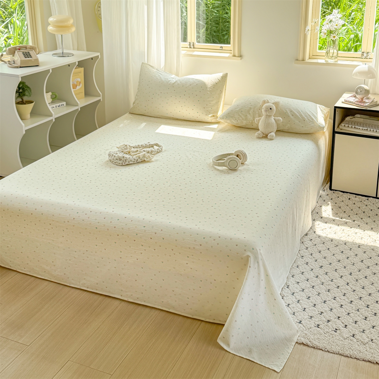 91家纺网 家纺一手货源 找家纺 多品家纺 2025新款超柔云感双层纱单床单 床单单件 心动