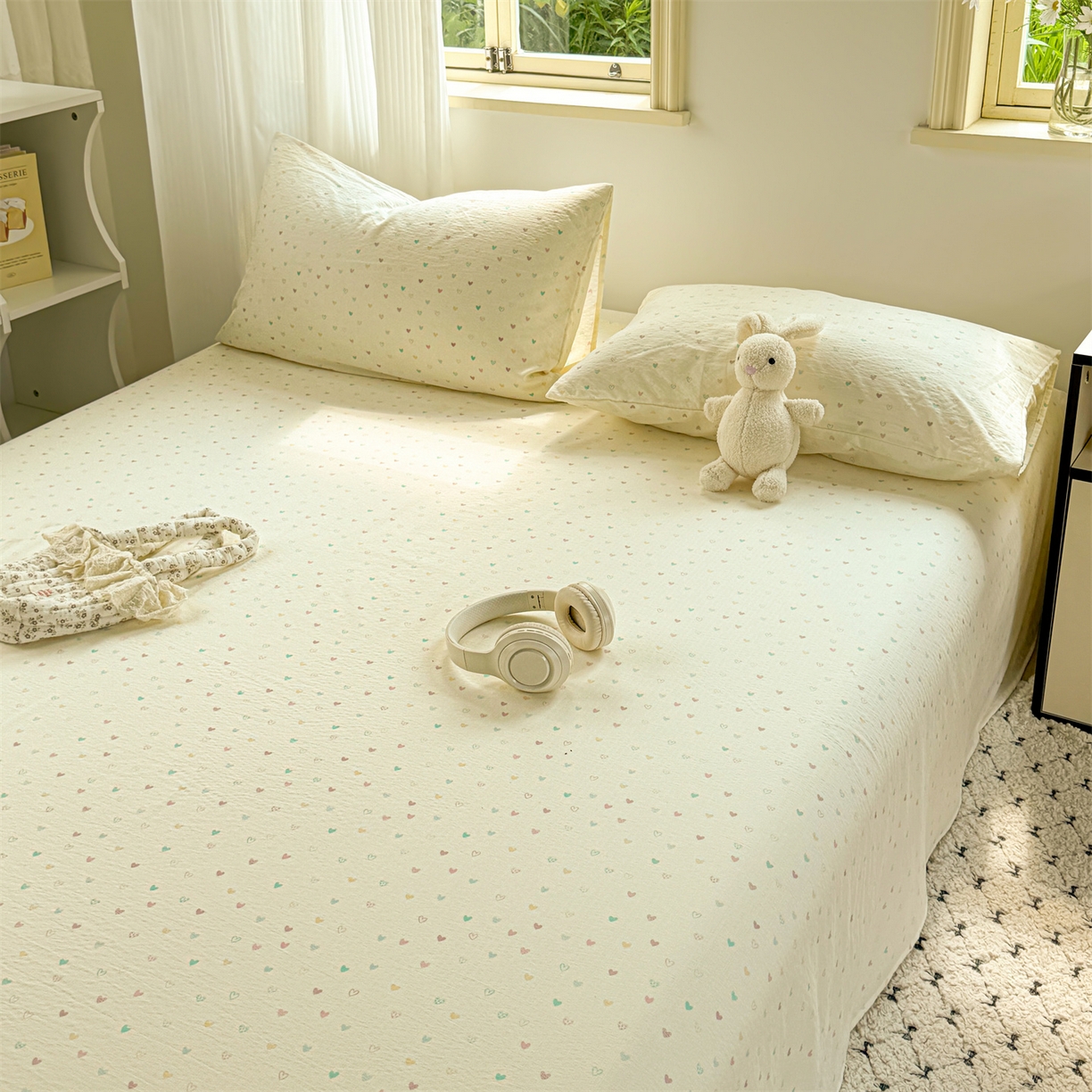 91家纺网 家纺一手货源 找家纺 多品家纺 2025新款超柔云感双层纱单床单 床单单件 心动