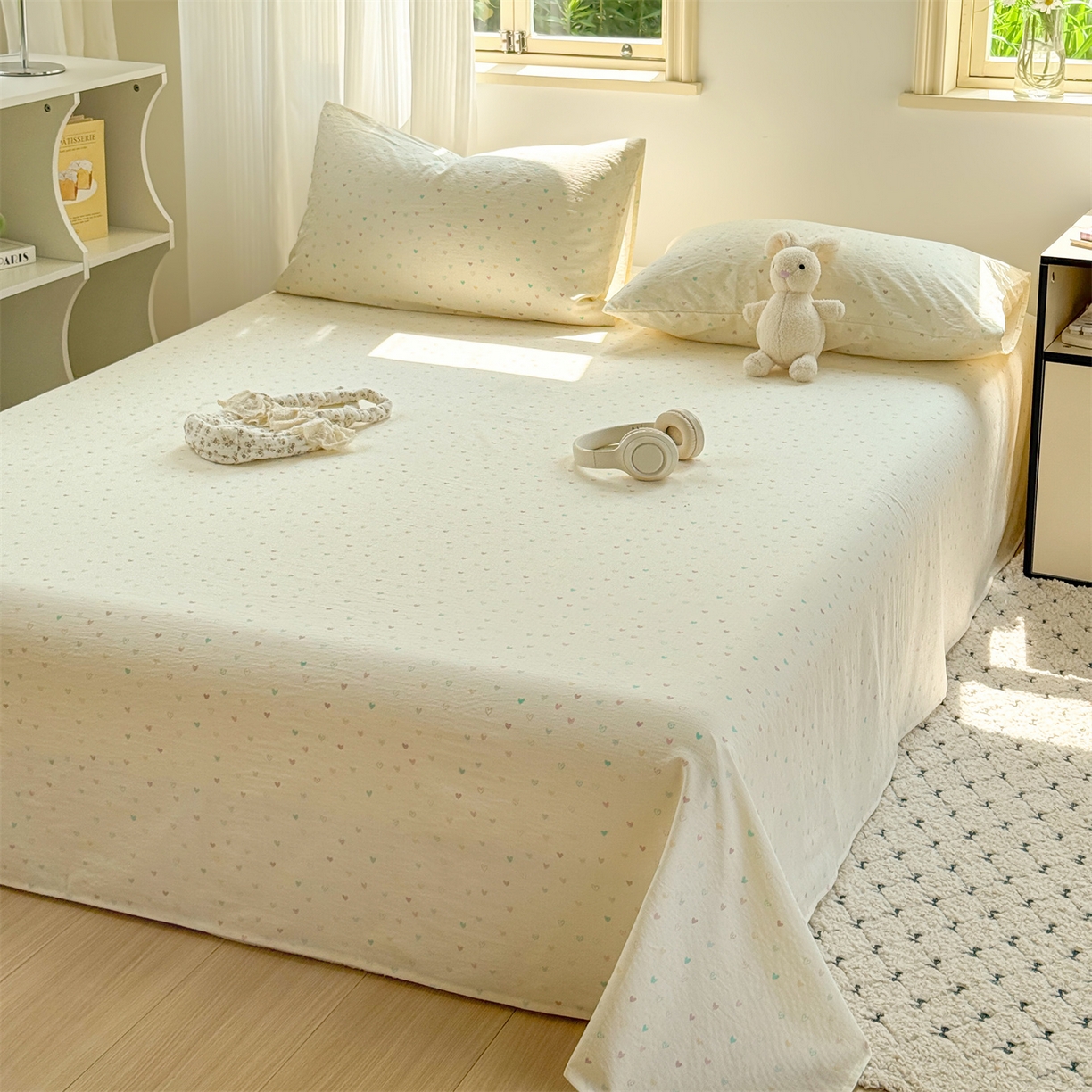 91家纺网 家纺一手货源 找家纺 多品家纺 2025新款超柔云感双层纱单床单 床单单件 心动