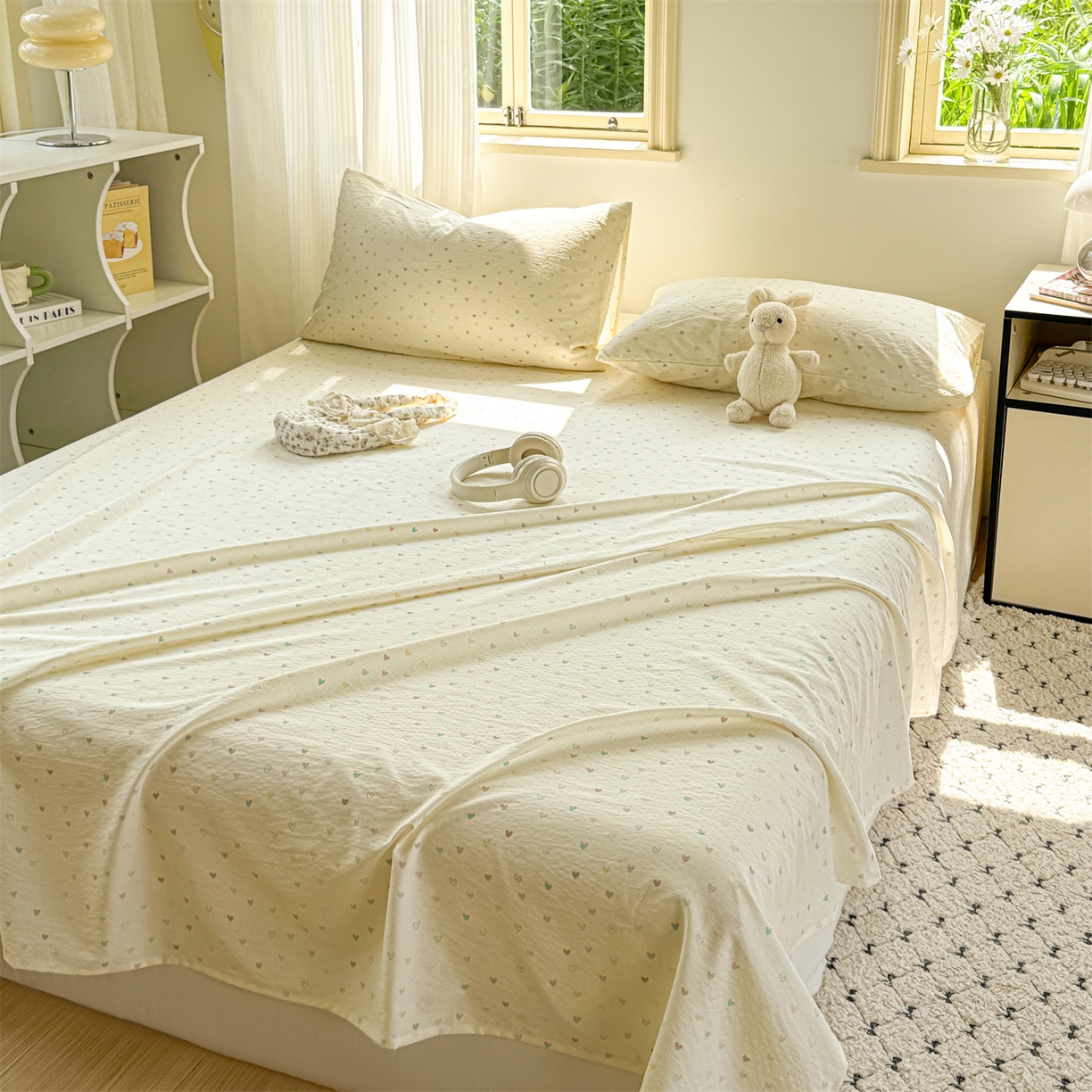 91家纺网 家纺一手货源 找家纺 多品家纺 2025新款超柔云感双层纱单床单 床单单件 心动