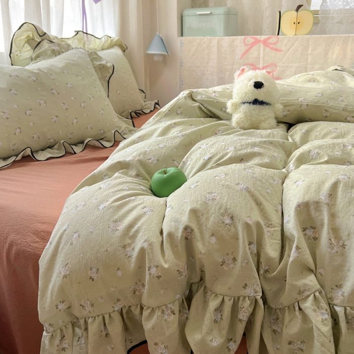 91家纺网 家纺一手货源 找家纺 繁花家居 2025新款学生季韩式云感针织棉大花边木耳边四件套 早春来信