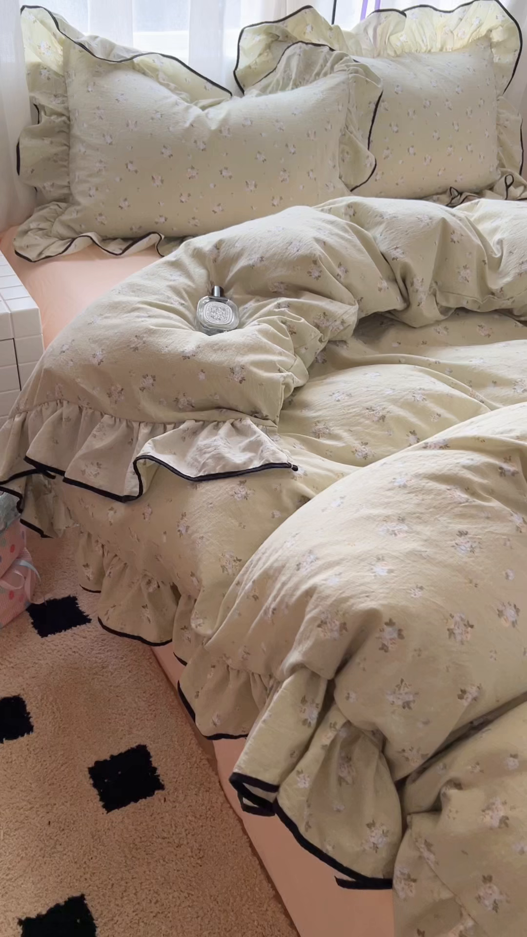 91家纺网 家纺一手货源 找家纺 繁花家居 2025新款学生季韩式云感针织棉大花边木耳边四件套 早春来信