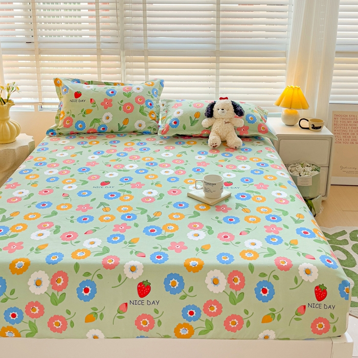 91家纺网 家纺一手货源 找家纺 文黛家居 2025新款时尚印花亲肤床笠单床笠 花样年华-绿