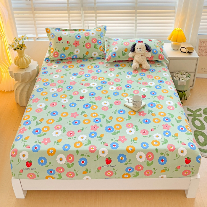 91家纺网 家纺一手货源 找家纺 文黛家居 2025新款时尚印花亲肤床笠单床笠 花样年华-绿