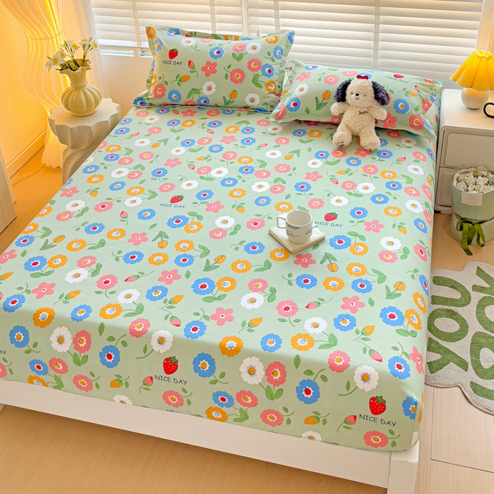 91家纺网 家纺一手货源 找家纺 文黛家居 2025新款时尚印花亲肤床笠单床笠 花样年华-绿