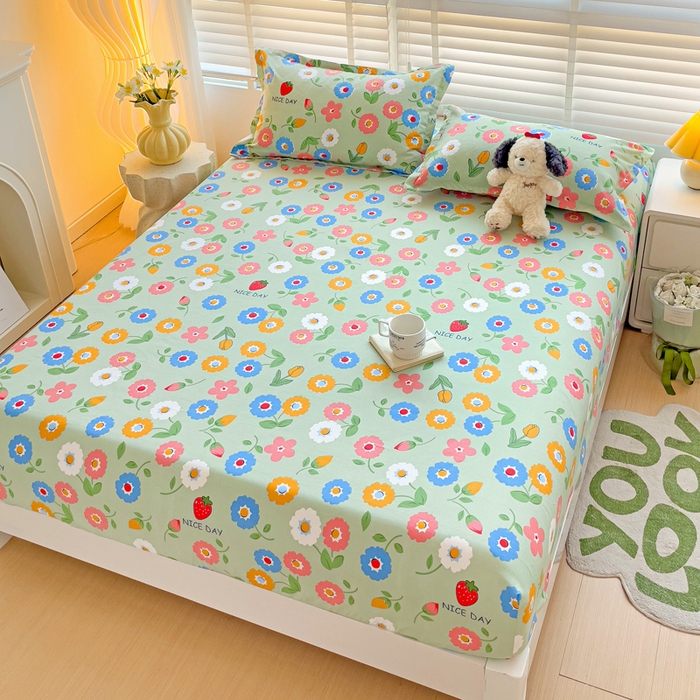 91家纺网 家纺一手货源 找家纺 文黛家居 2025新款时尚印花亲肤床笠单床笠 花样年华-绿