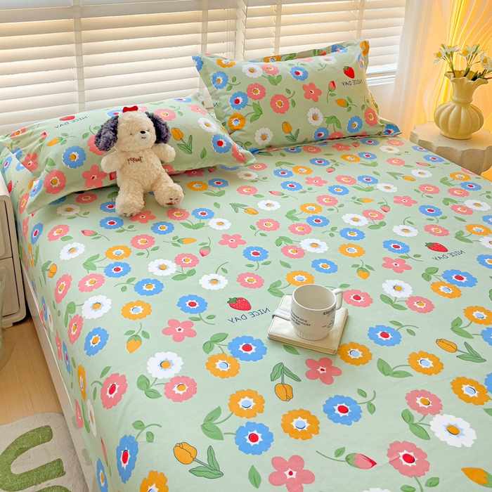 91家纺网 家纺一手货源 找家纺 文黛家居 2025新款时尚印花亲肤床笠单床笠 花样年华-绿