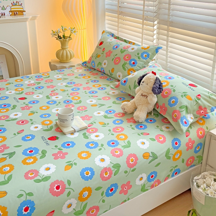 91家纺网 家纺一手货源 找家纺 文黛家居 2025新款时尚印花亲肤床笠单床笠 花样年华-绿