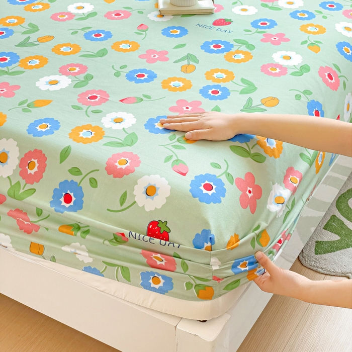 91家纺网 家纺一手货源 找家纺 文黛家居 2025新款时尚印花亲肤床笠单床笠 花样年华-绿