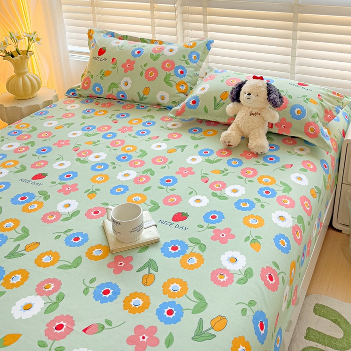 91家纺网 家纺一手货源 找家纺 文黛家居 2025新款时尚印花亲肤床笠单床笠 花样年华-绿