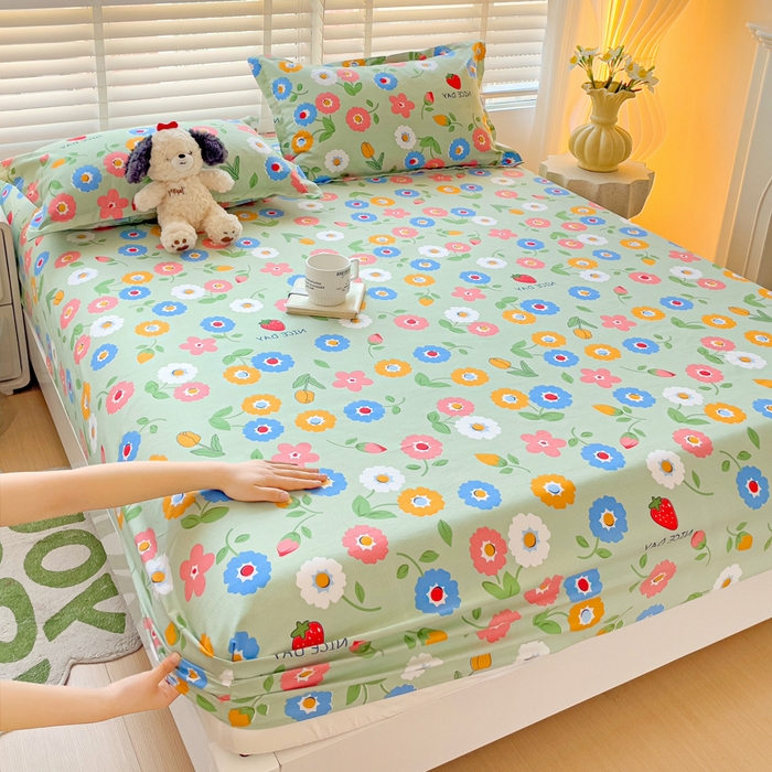 91家纺网 家纺一手货源 找家纺 文黛家居 2025新款时尚印花亲肤床笠单床笠 花样年华-绿