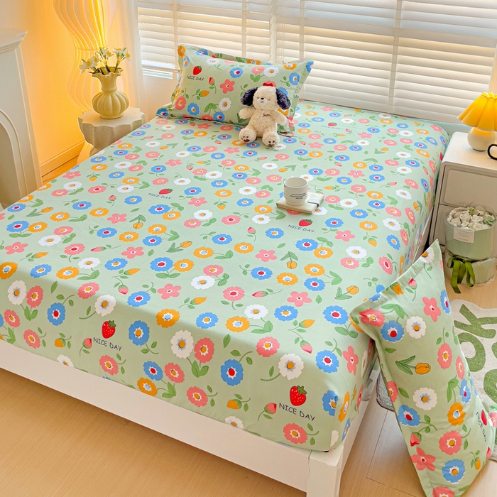 91家纺网 家纺一手货源 找家纺 文黛家居 2025新款时尚印花亲肤床笠单床笠 花样年华-绿